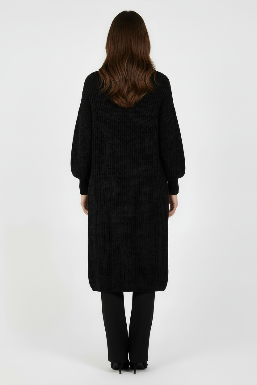 Black Cardigan V-Neck - Back View Draped