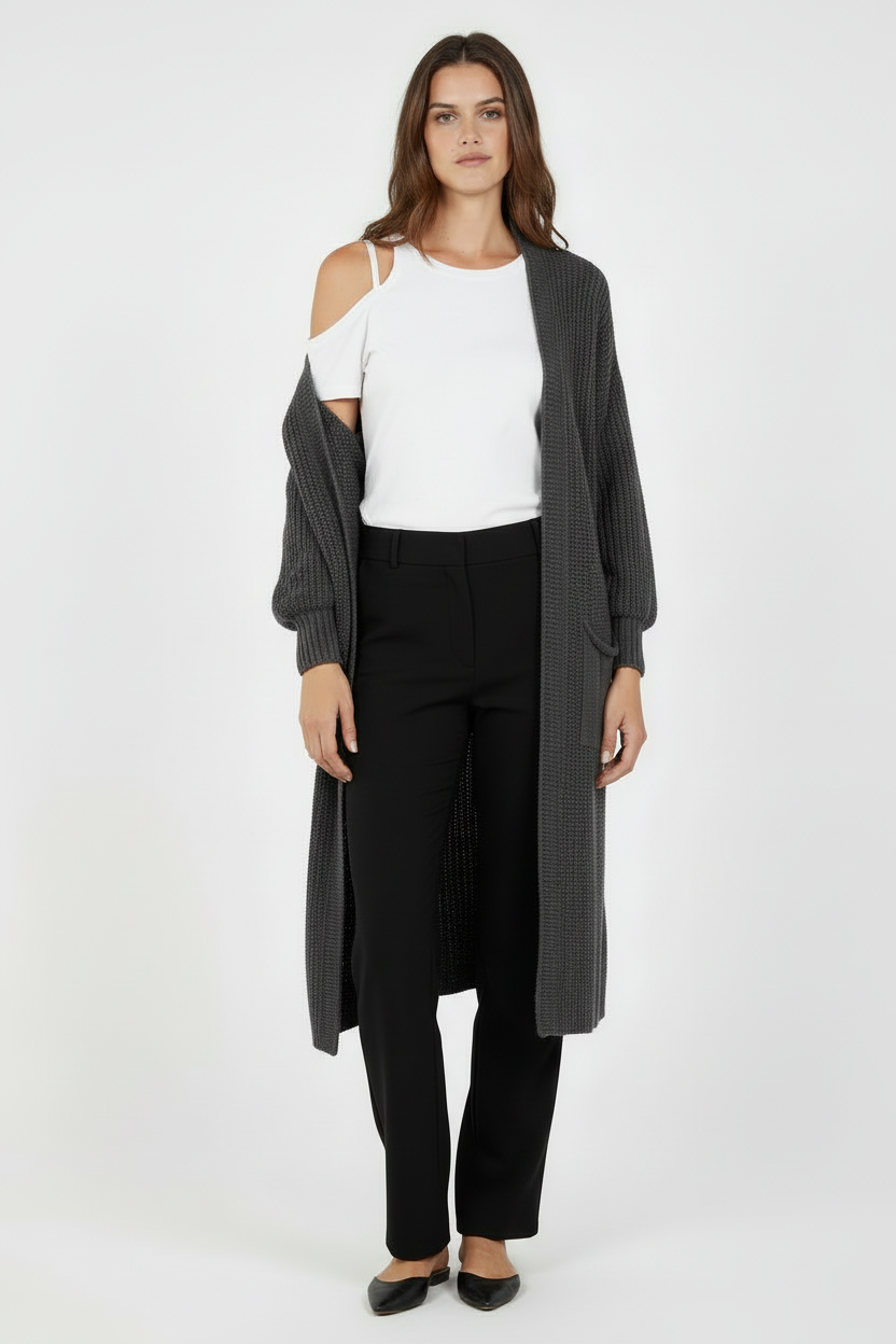 Dark Grey Cardigan - Hanging Off Right Shoulder