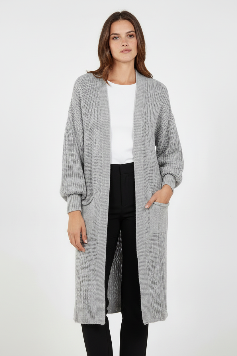 Light grey cardigan front view