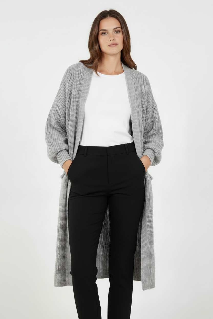 Light Grey Cardigan - Draped Over Shoulders